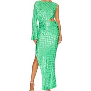 NWT Jens Pirate Booty Westminster Maxi Dress XS Green One Sleeve Checkered